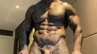 Hot Muslim guy covered in tattoos showing off his body and cock